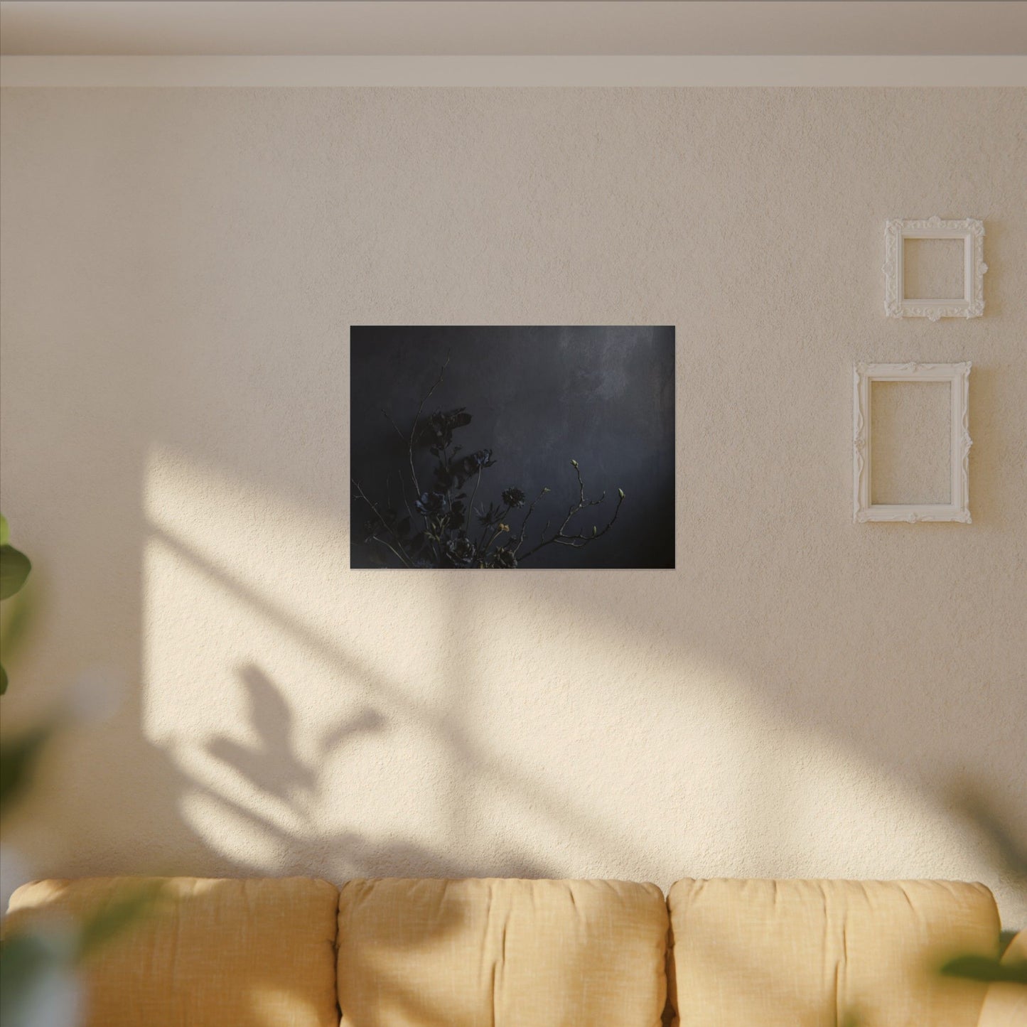 Dried Flowers Spring Canvas Art | Dark Japandi Moody Design