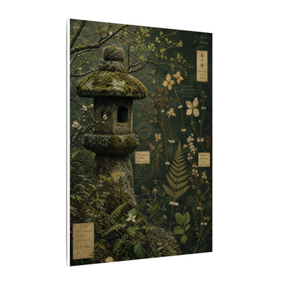 Spring Stone Lantern Herbarium Canvas Art | Nostalgic Decor