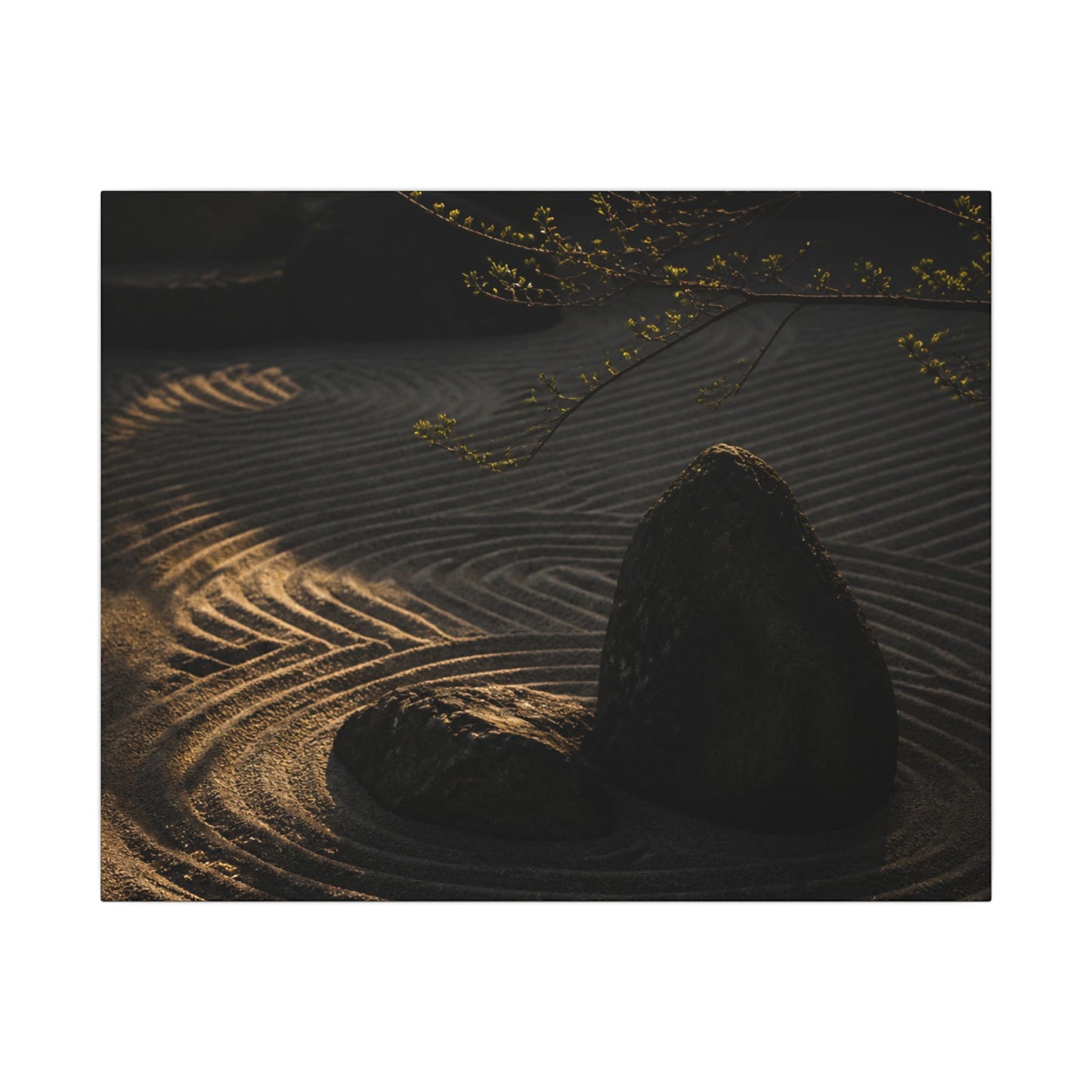 Ma Rock Garden Canvas Art - Dark Japandi Shadow Zen