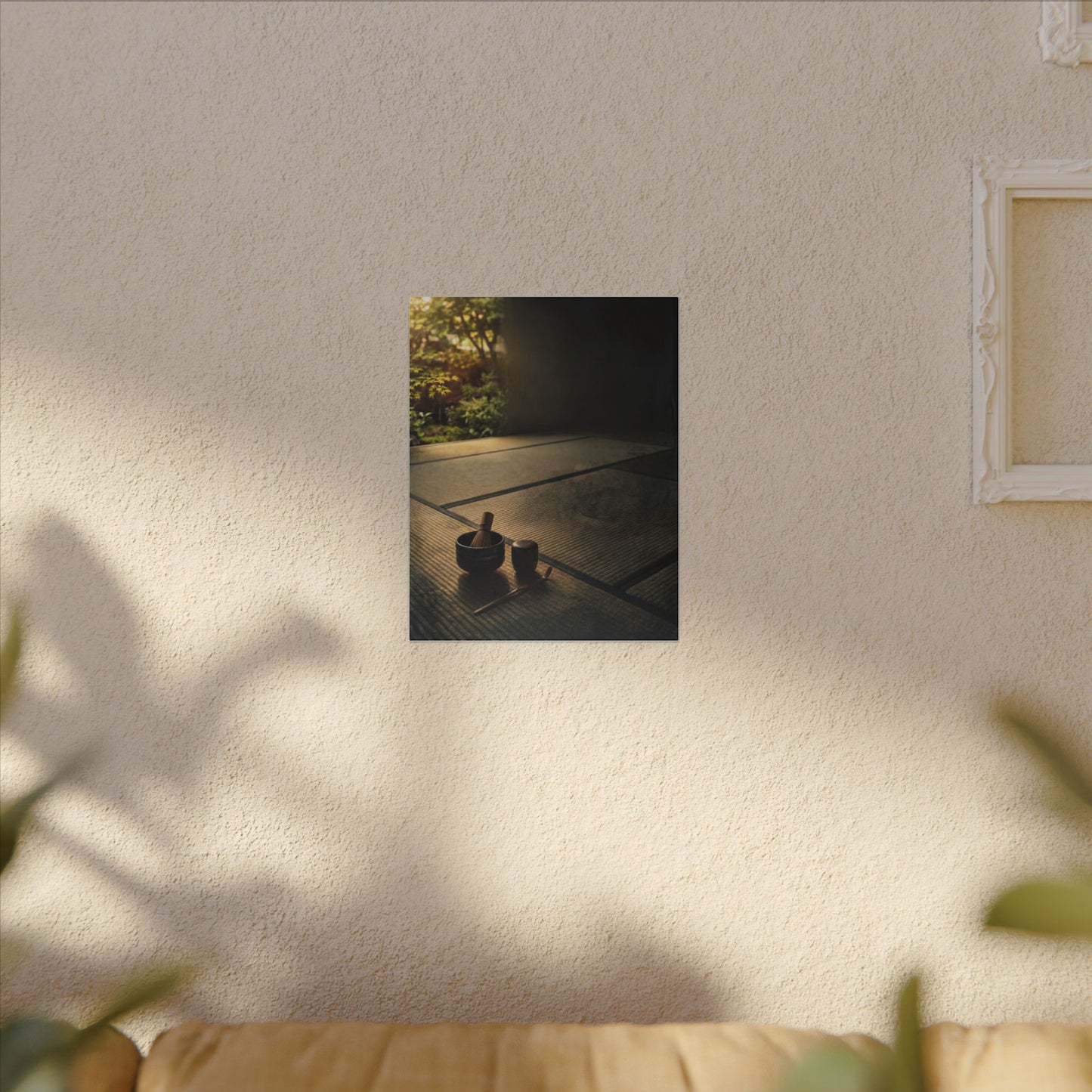 Dark Japandi Tea Ceremony in Golden Hour | Dark Texture Canvas Art