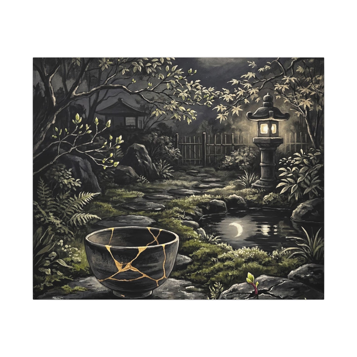 Kintsugi Moonlit Garden in Dappled | Gold Repair Canvas Art