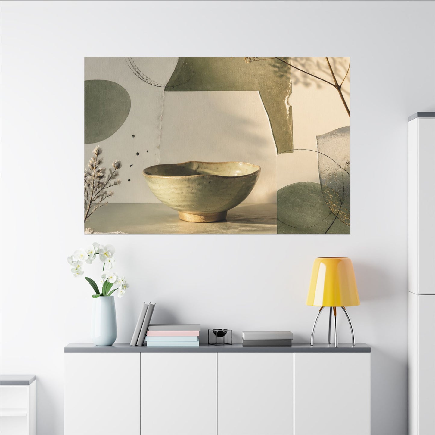 Warm Ceramic Bowl Canvas Art - Minimal Line Japandi