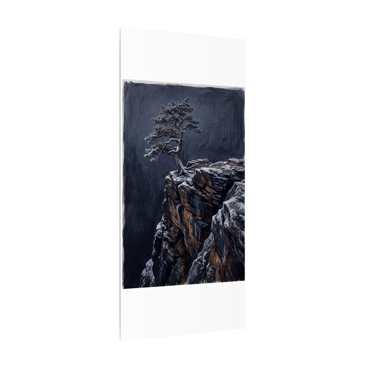 Dark Japandi Pine Tree in Dawn | Dark Texture Canvas Art