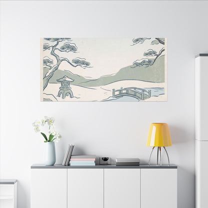 Japandi Moonlit Garden in Moonlight | Minimal Line Canvas Art
