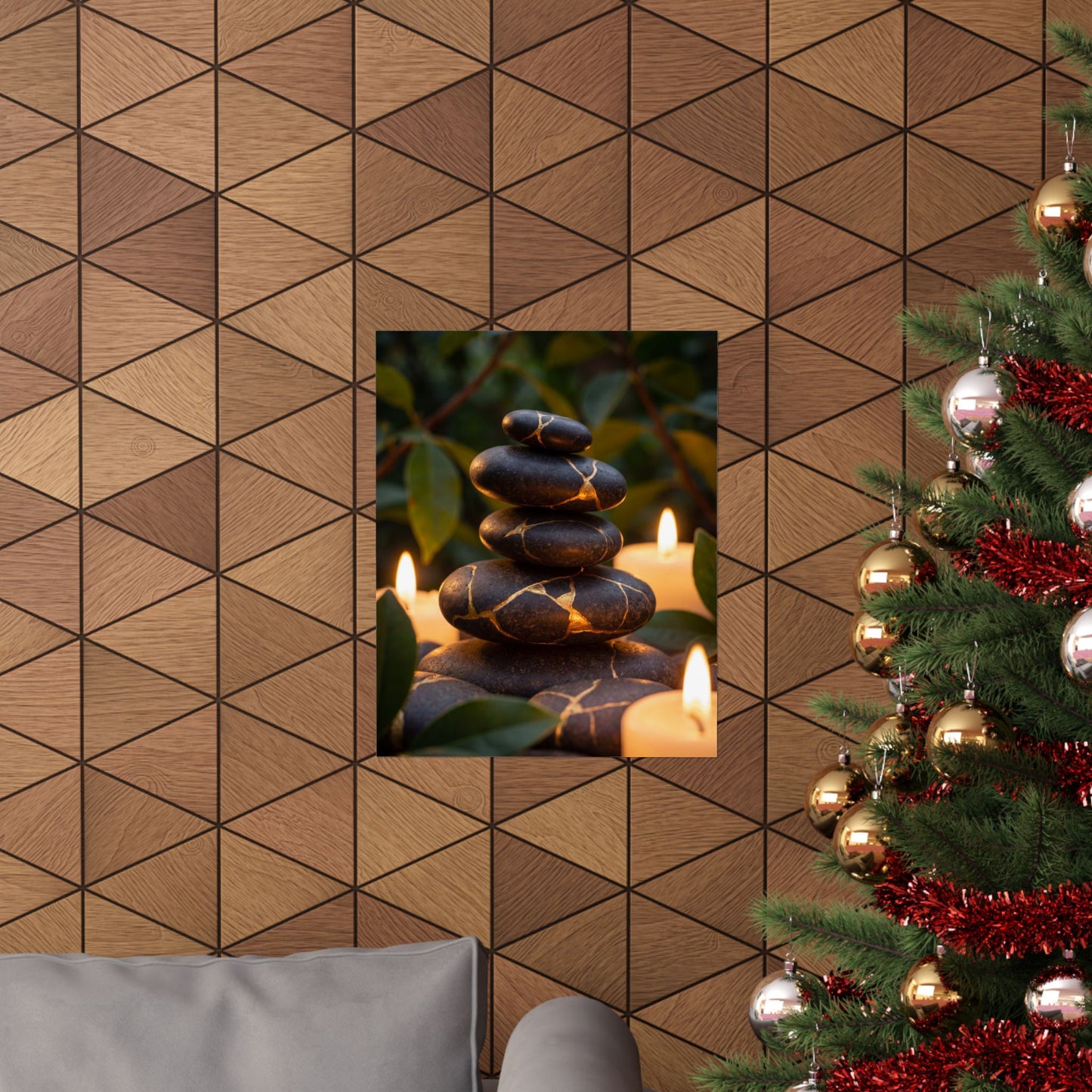 Summer River Stones Gold Vein Wall Art Print | Healing Decor