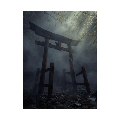 Torii Gate Moody Minimal Wall Art Print | Moody Dark Japandi Art