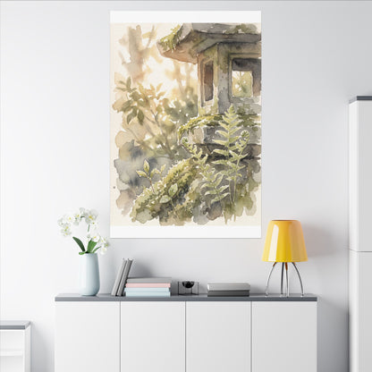Earthy Stone Lantern Canvas Art - Watercolor Japandi
