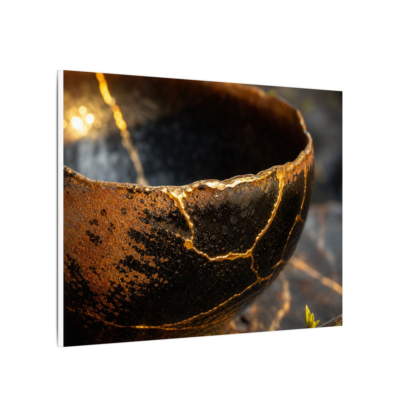 Kintsugi Ceramic Bowl in Golden Hour | Gold Vein Canvas Art