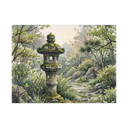 Neutral Stone Lantern Canvas Art - Watercolor Japandi Art Print