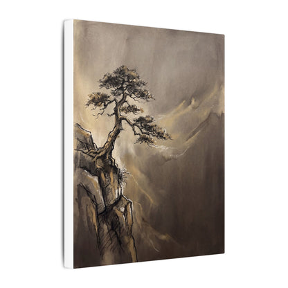 Pine Tree Charcoal Ink Canvas Art | Luxurious Dark Japandi Art