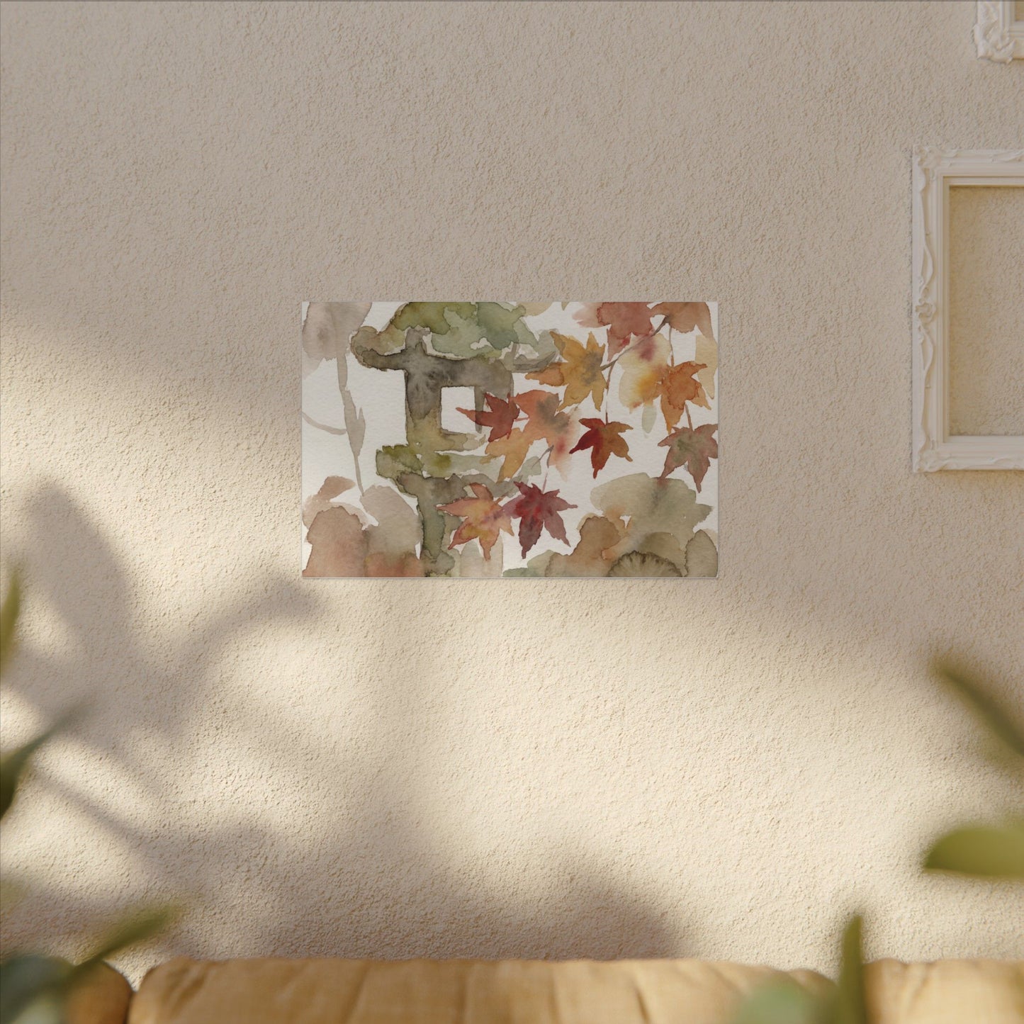 Stone Lantern Watercolor Canvas Art | Earthy Japandi Art