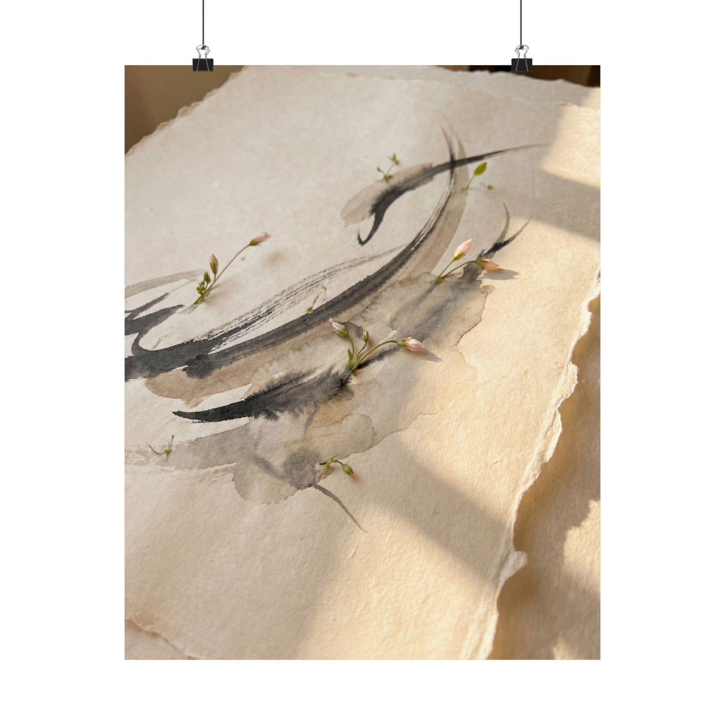 Mono No Aware Ink Brushstroke Wall Art Print - Japandi Watercolor