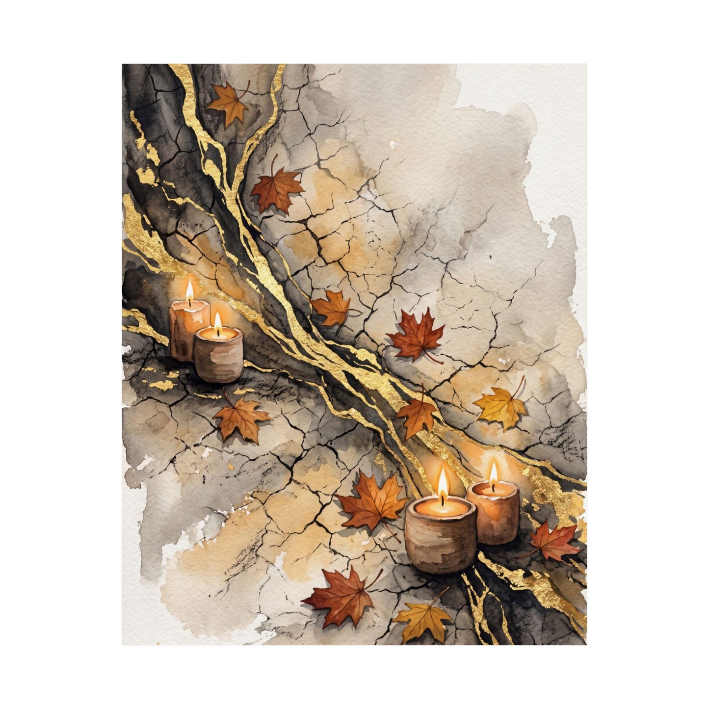 Japandi Cracked Earth in Candlelight | Watercolor Wall Art Print