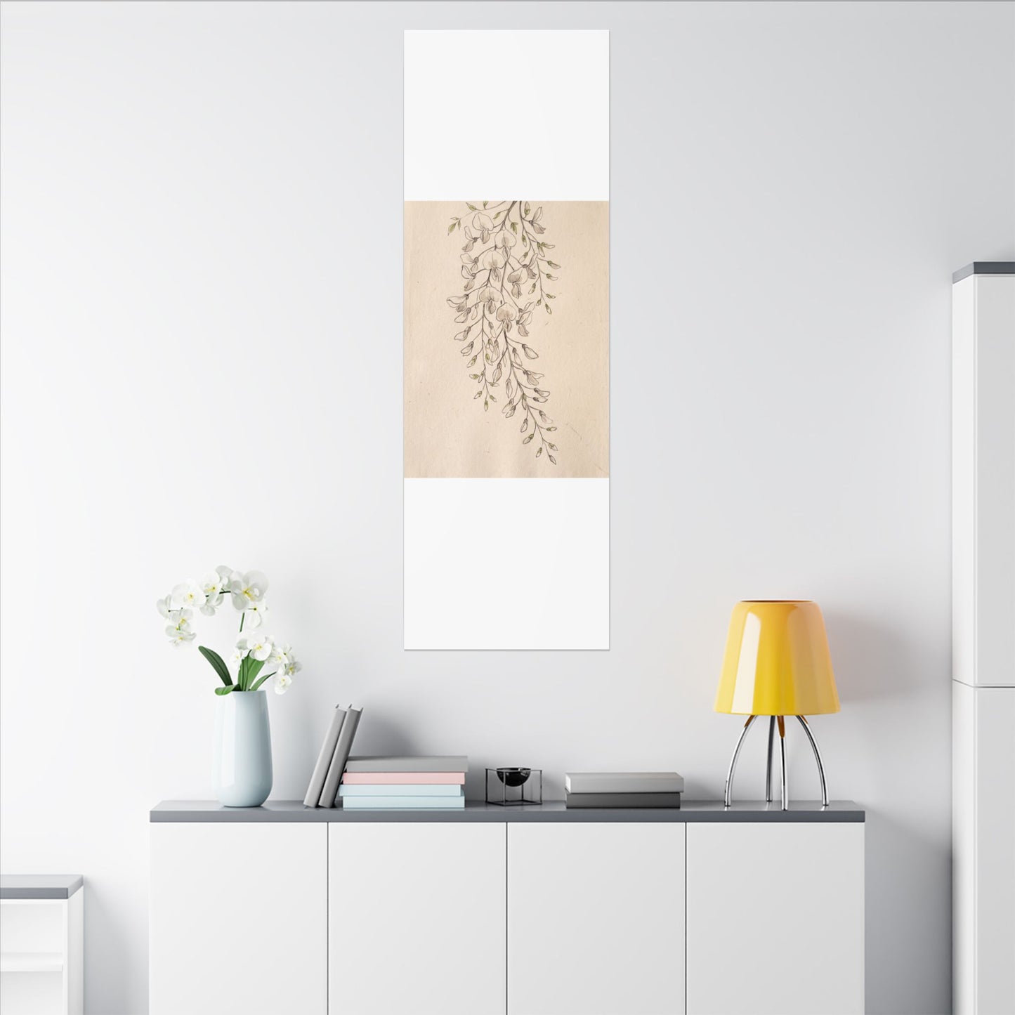 Japandi Wisteria in Golden Hour | Minimal Line Canvas Art