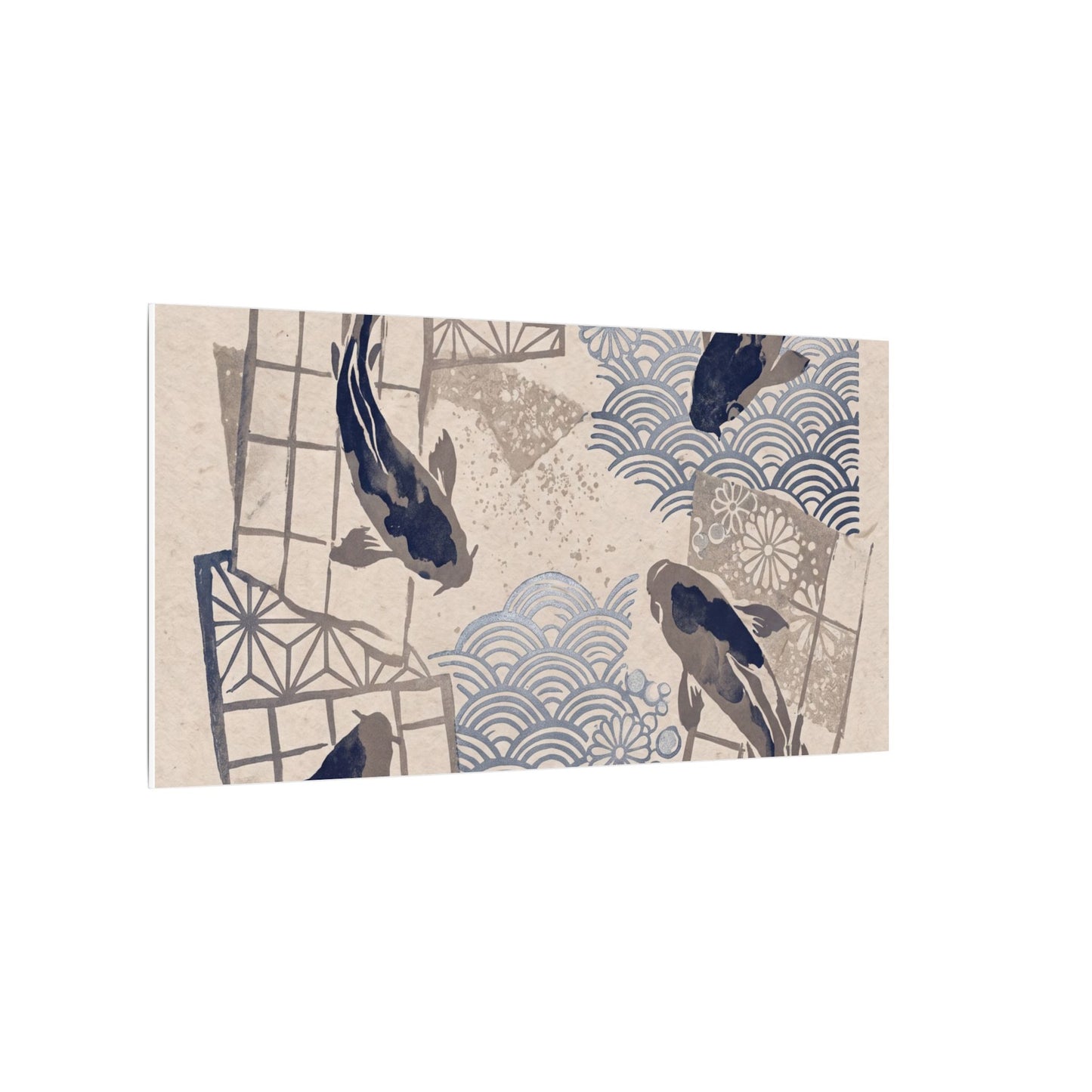 Earthy Koi Pond Canvas Art - Japanese Pattern Japandi