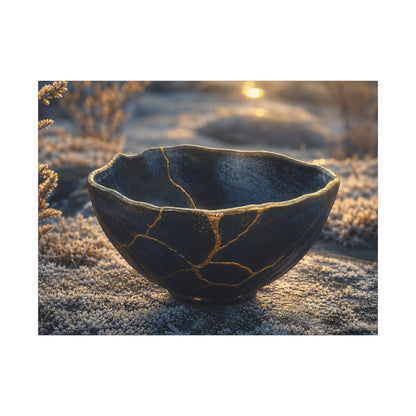 Ceramic Bowl Canvas Art | Winter Kintsugi Gold Repair Art