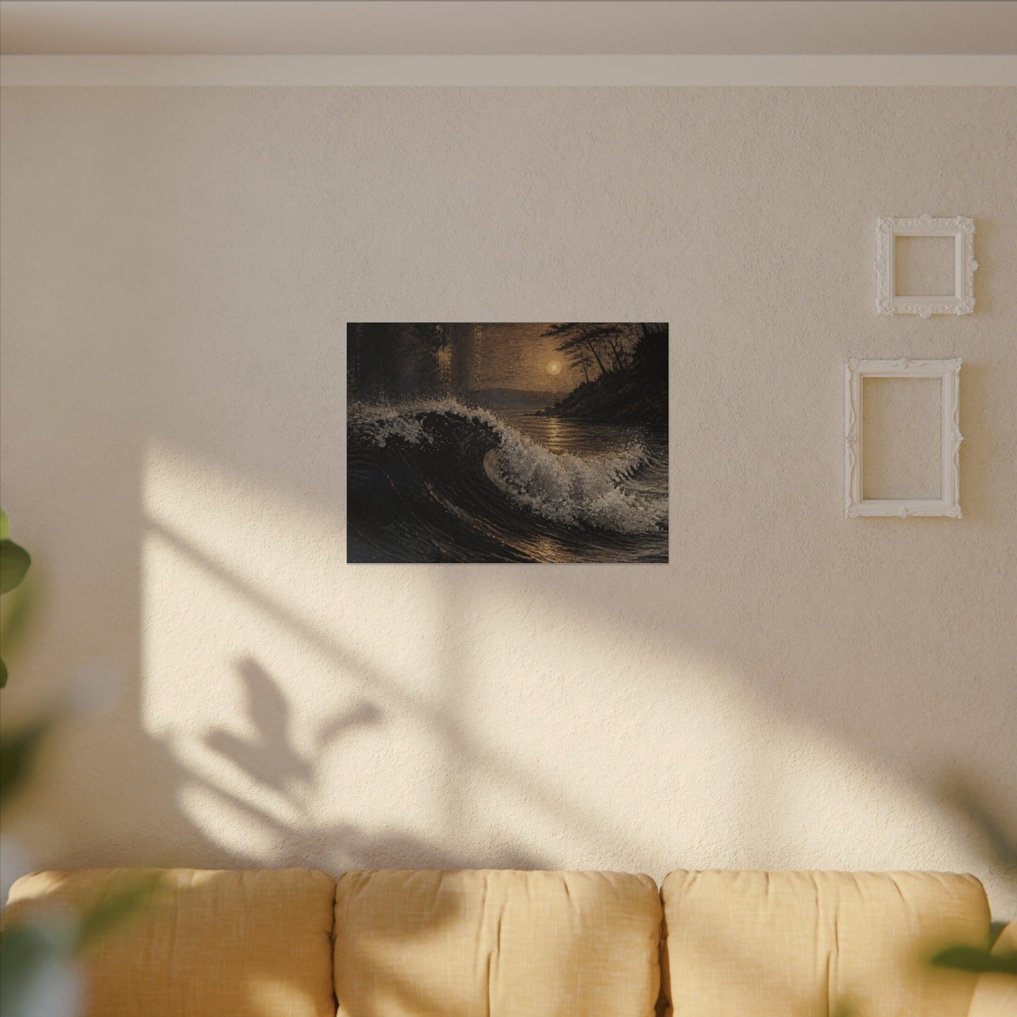 Ocean Wave Dark Texture Canvas Art | Bold Dark Japandi Art