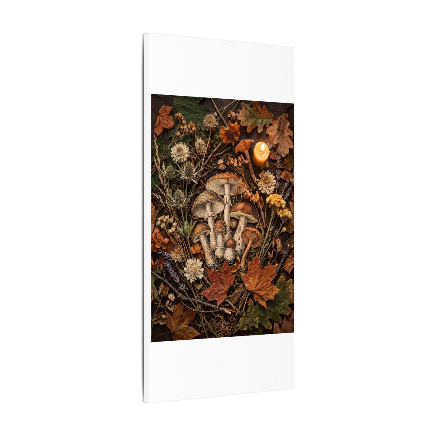 Autumn Dried Flowers Mushroom Illustration Canvas Art | Earthy Decor