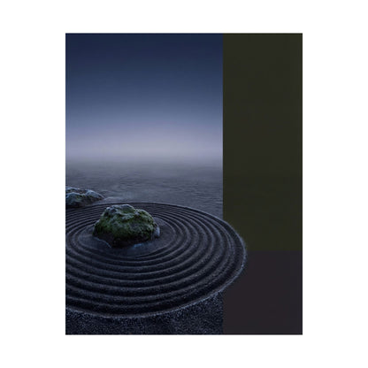 Dark Japandi Rock Garden in Dawn | Moody Minimal Wall Art Print