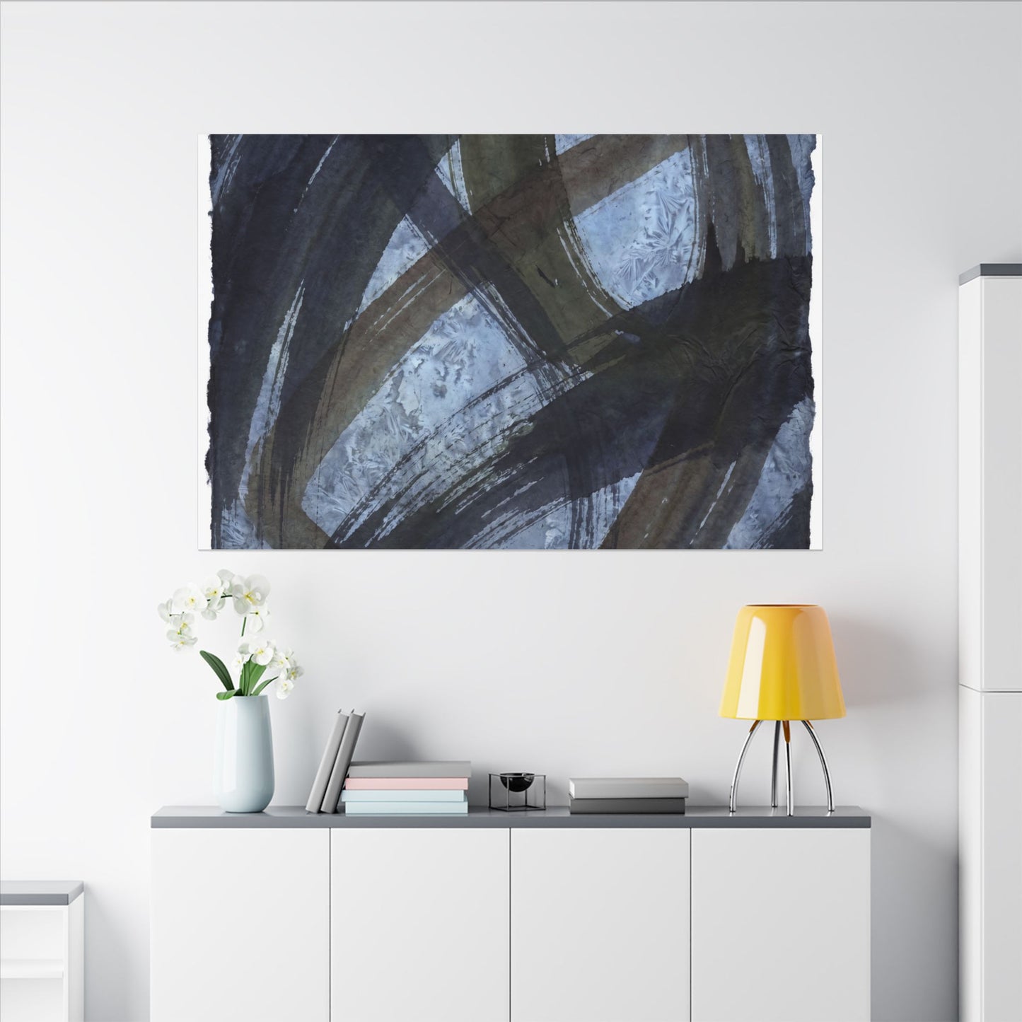 Ink Brushstroke Canvas Art | Winter Dark Japandi Shadow Zen Art