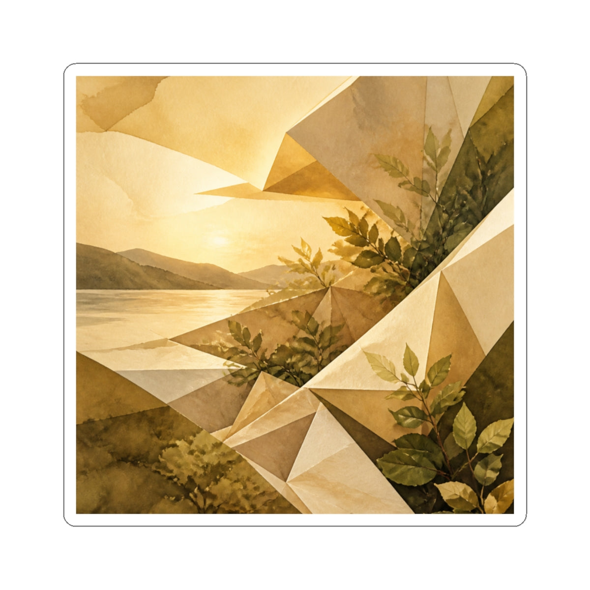 Japandi Paper Fold in Golden Hour | Watercolor Sticker