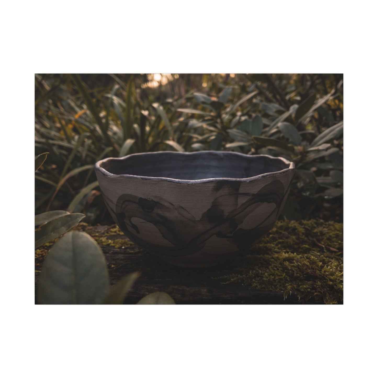 Ceramic Bowl Canvas Art | Summer Dark Japandi Charcoal Ink Art