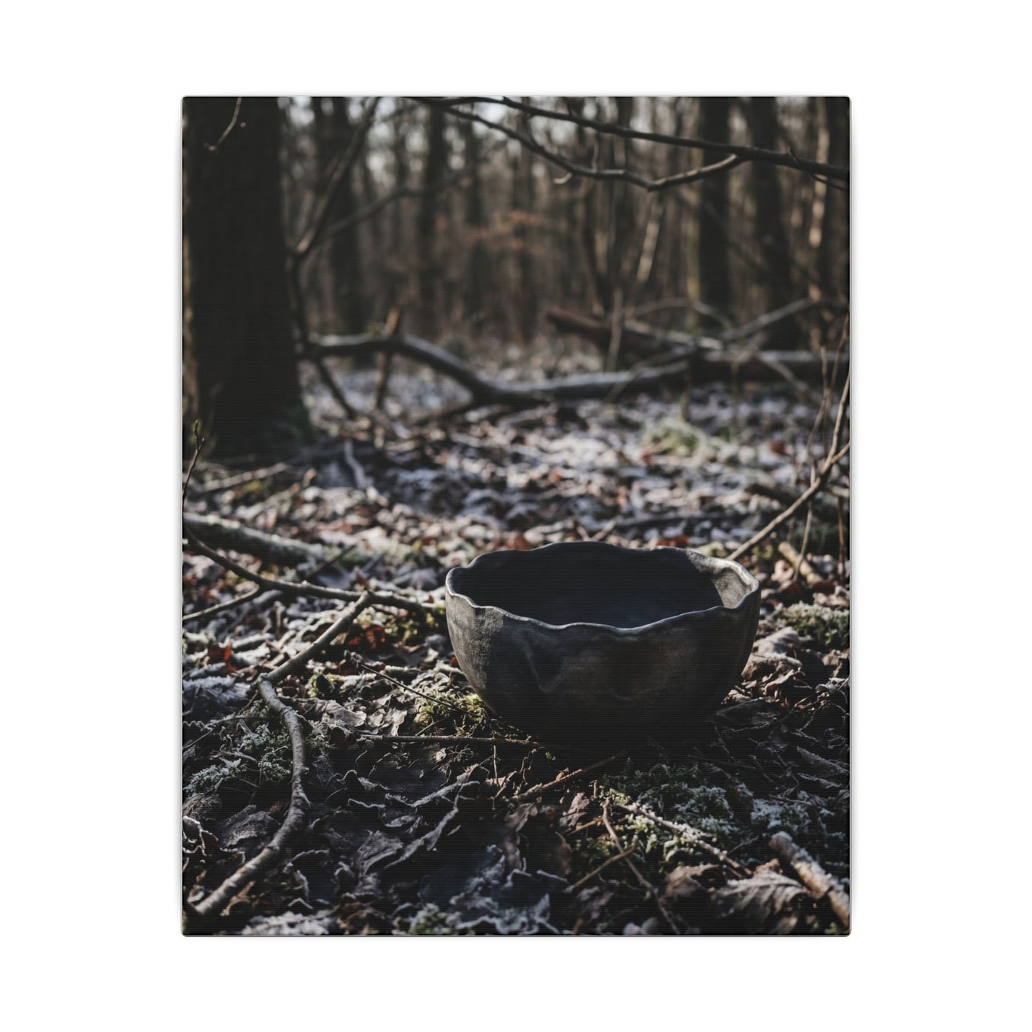 Dappled Ceramic Bowl Canvas Art - Dark Japandi Kanso