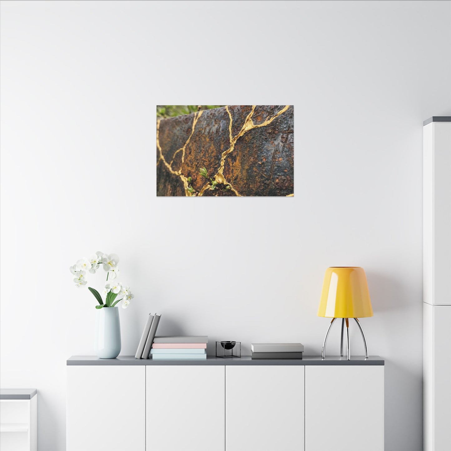 Mono No Aware Rust Patina Canvas Art - Kintsugi Gold Repair