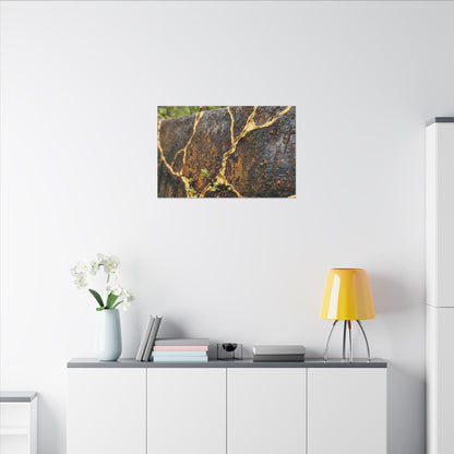 Mono No Aware Rust Patina Canvas Art - Kintsugi Gold Repair
