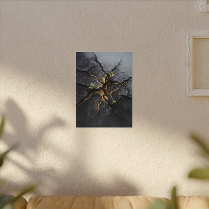 Ma Cracked Earth Canvas Art - Dark Japandi Charcoal Ink