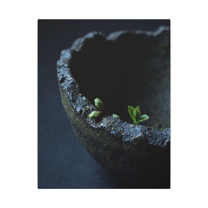 Dark Japandi Ceramic Bowl in Moonlight | Moody Minimal Canvas Art
