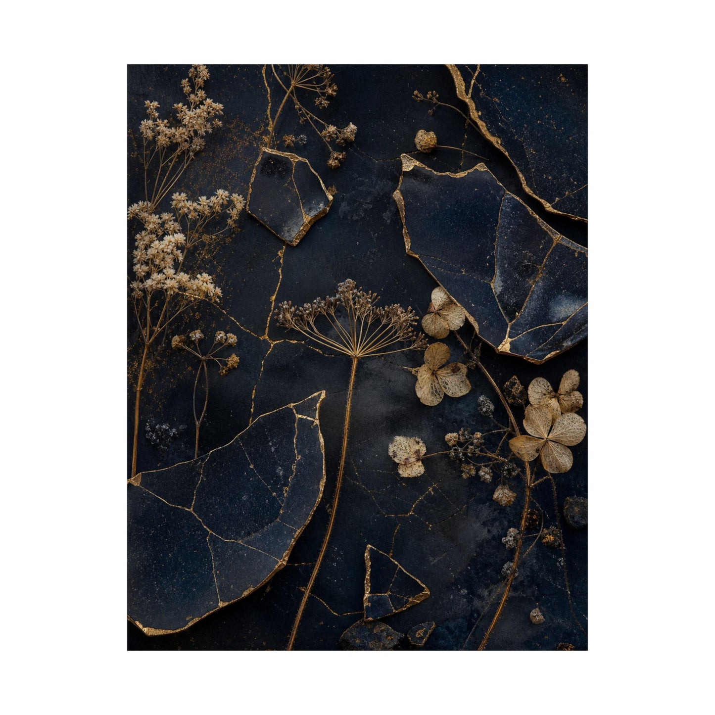 Dried Flowers Broken Beauty Wall Art Print | Healing Kintsugi Art