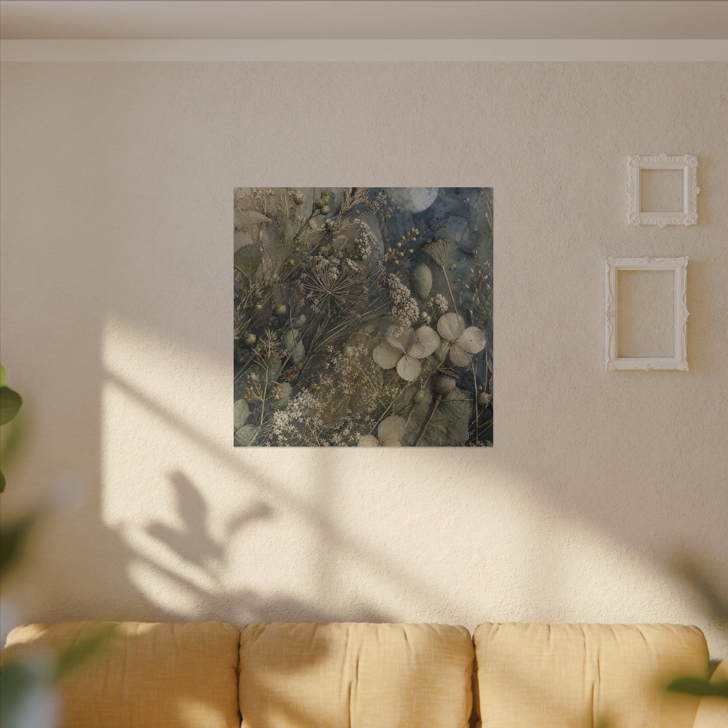 Japandi Dried Flowers in Moonlight | Watercolor Canvas Art