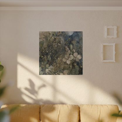 Japandi Dried Flowers in Moonlight | Watercolor Canvas Art