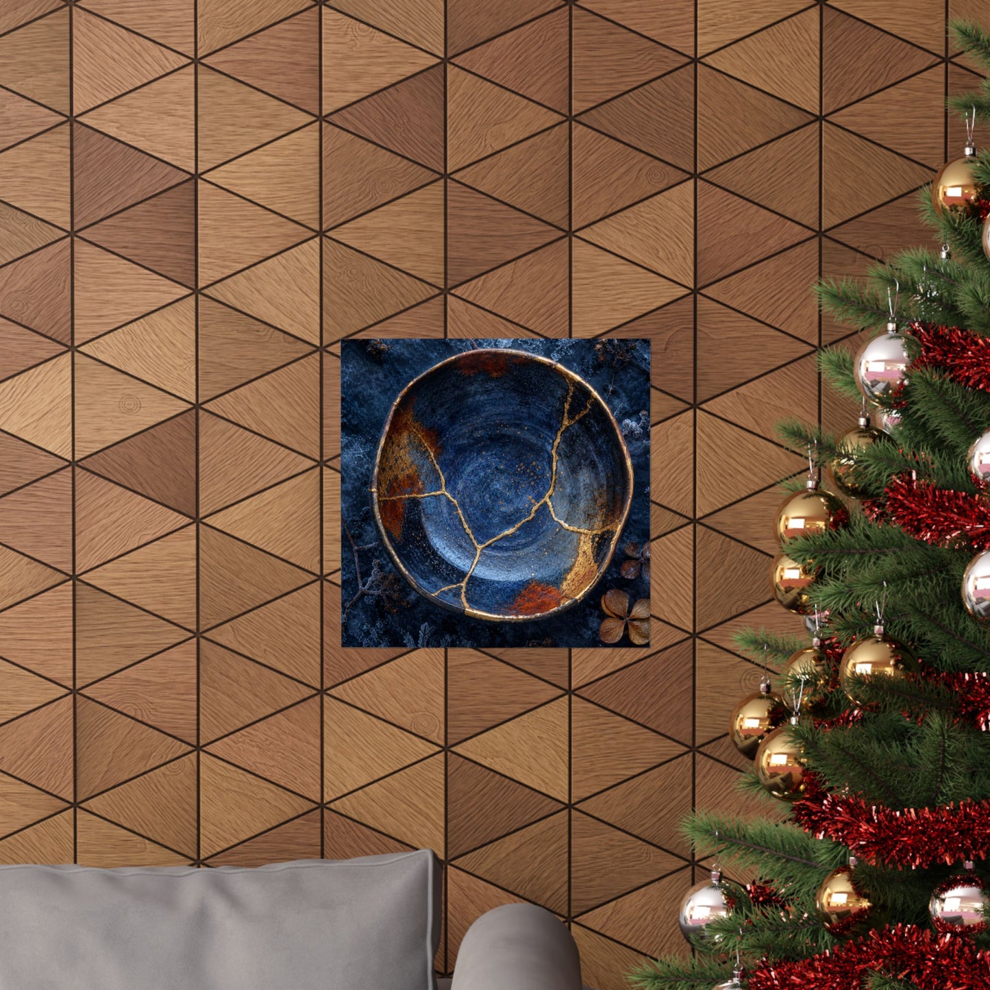 Fukinsei Ceramic Bowl Wall Art Print - Kintsugi Crackle Gold