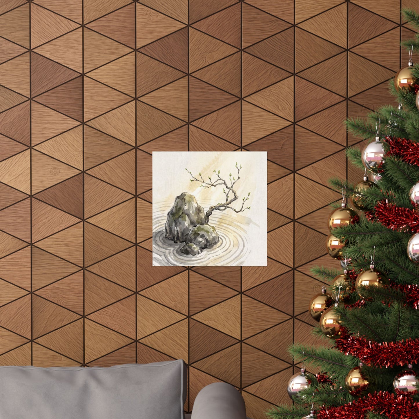 Zen Rock Garden in Golden Hour | Sumi E Wall Art Print