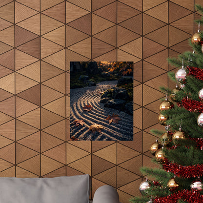 Rock Garden Autumn Wall Art Print | Dark Japandi Atmospheric Design