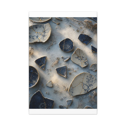 Broken Pottery Canvas Art | Winter Kintsugi Gold Vein Art