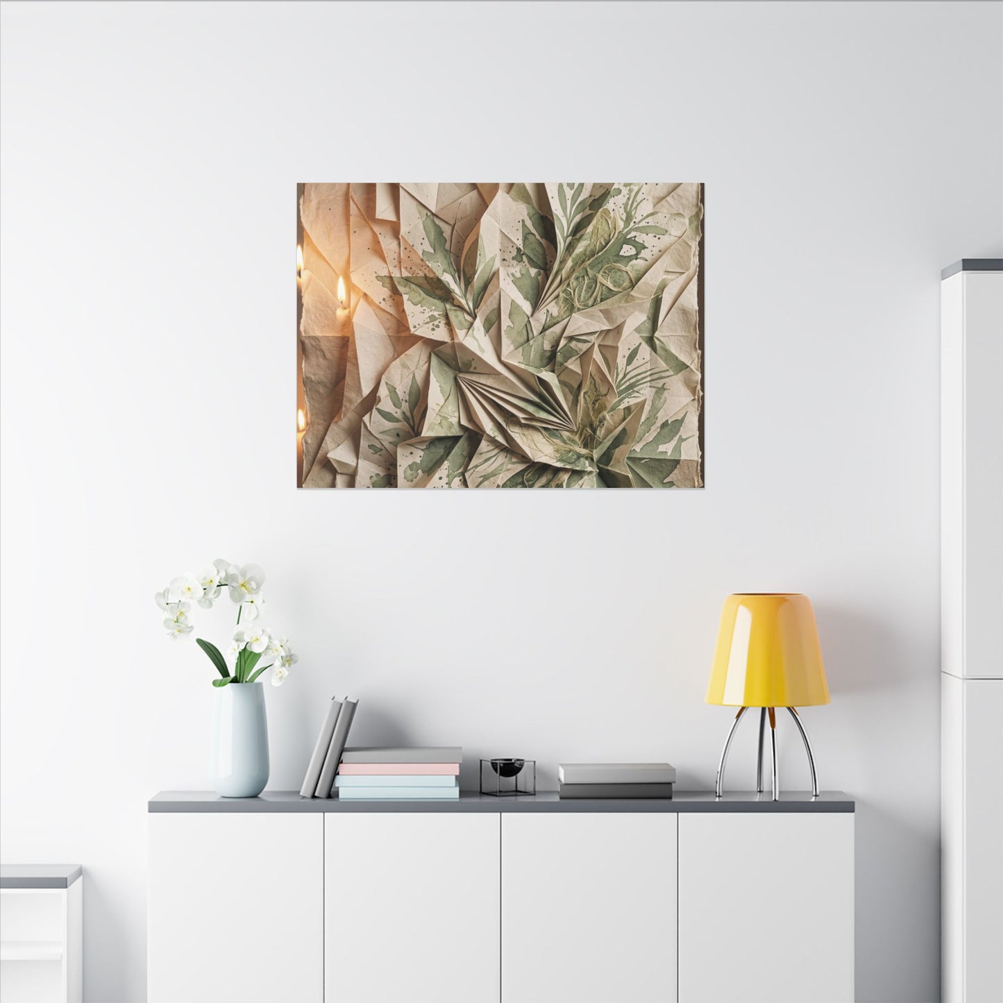 Japandi Paper Fold in Candlelight | Texture Canvas Art