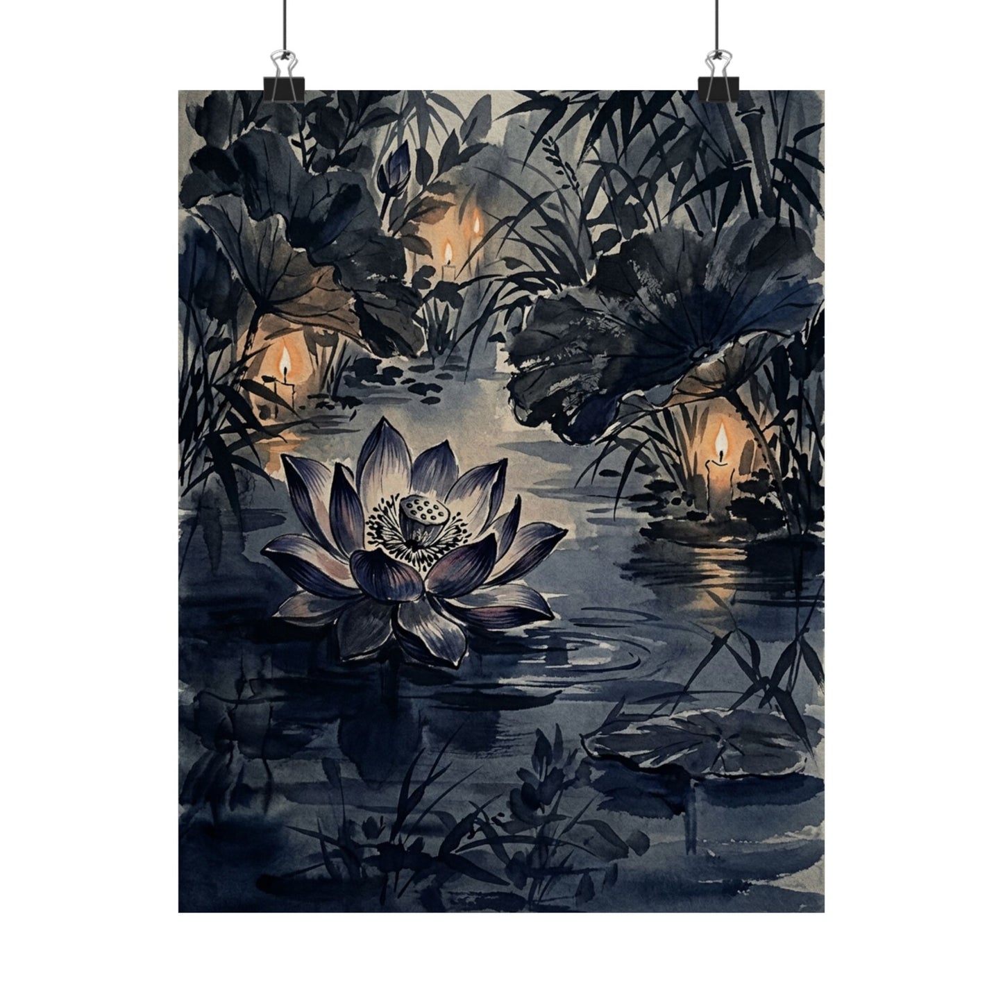 Candlelight Lotus Flower Wall Art Print - Zen Fukinsei Art Print