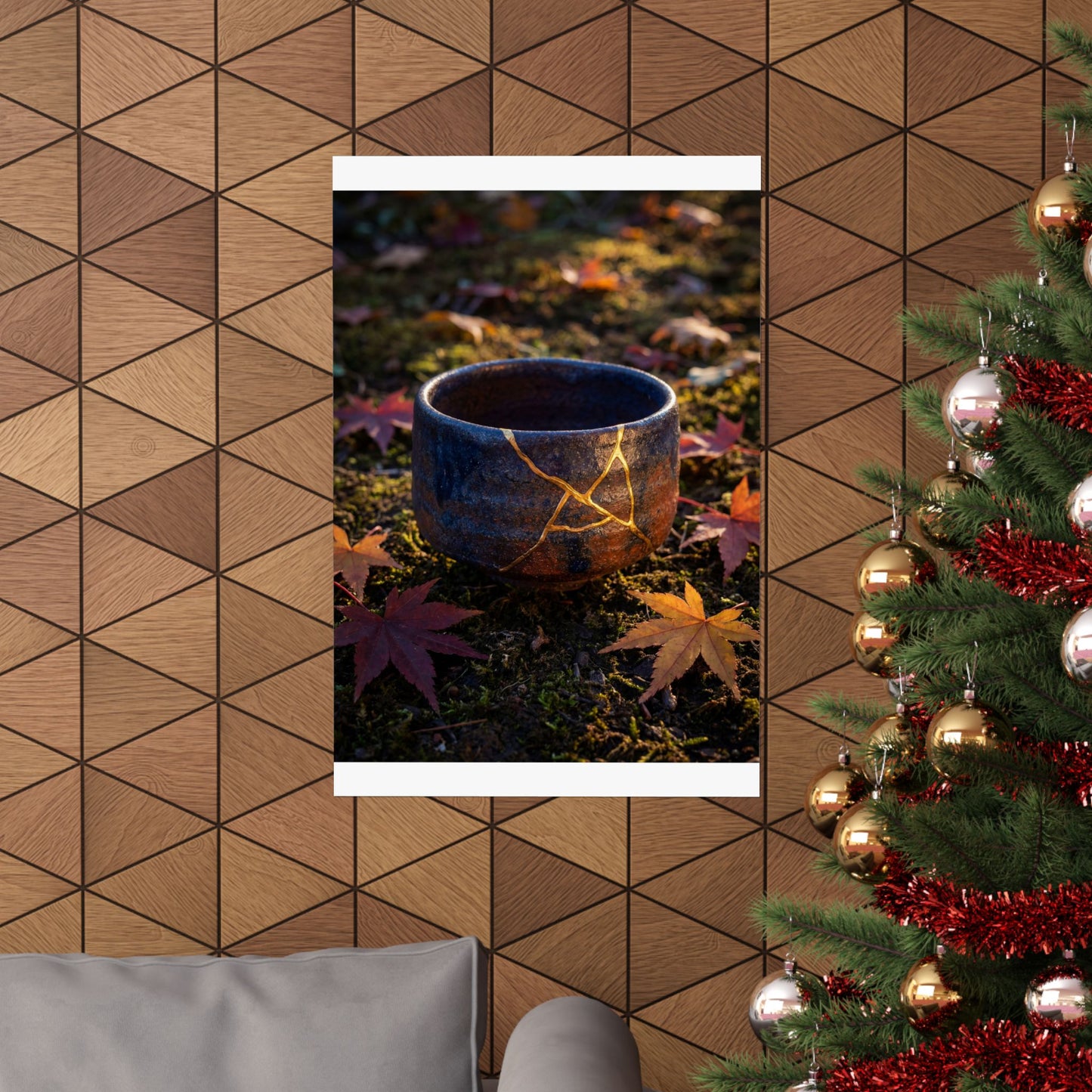 Moonlit Garden Wall Art Print | Autumn Kintsugi Gold Repair Art