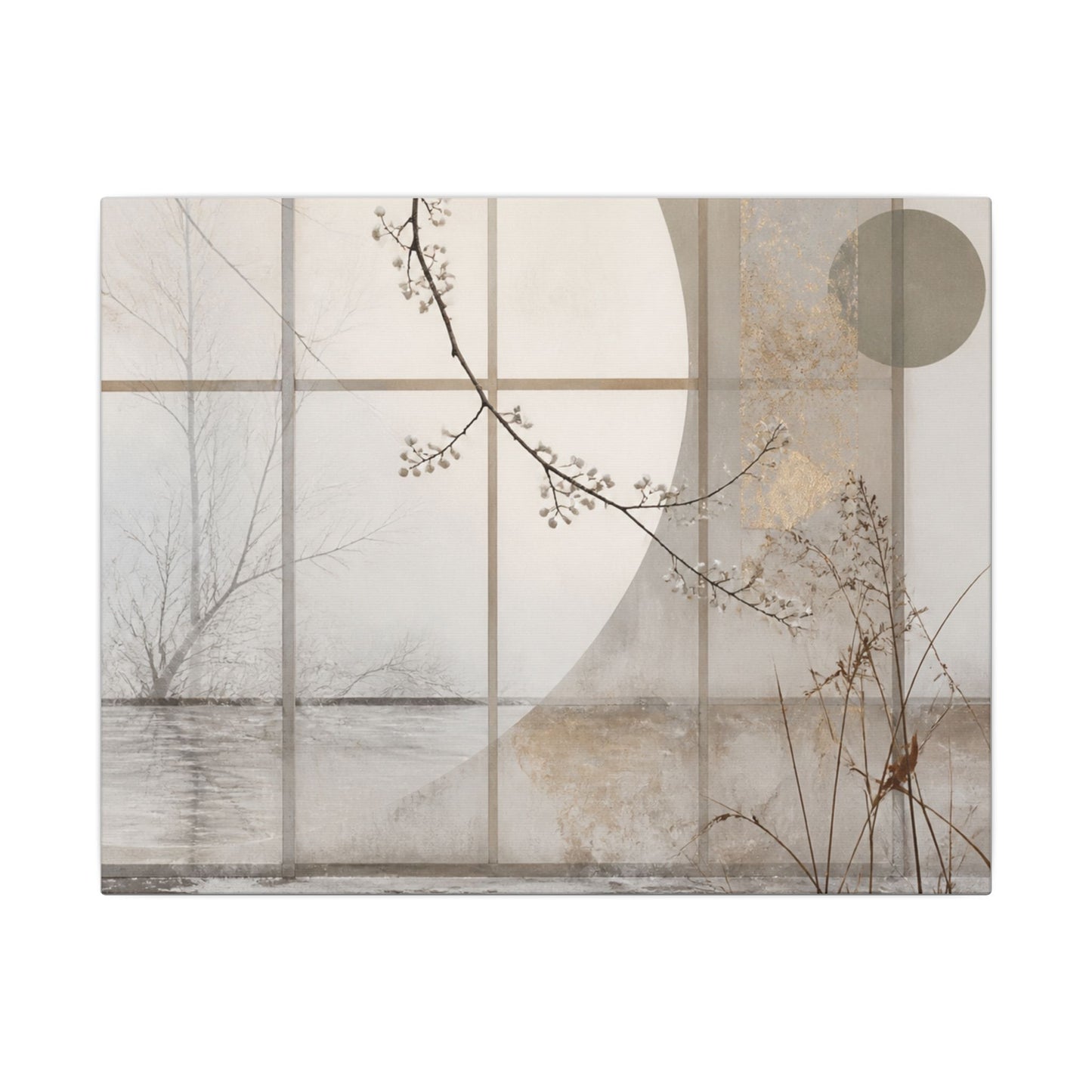 Winter Shoji Screen Japanese Pattern Canvas Art | Elegant Decor