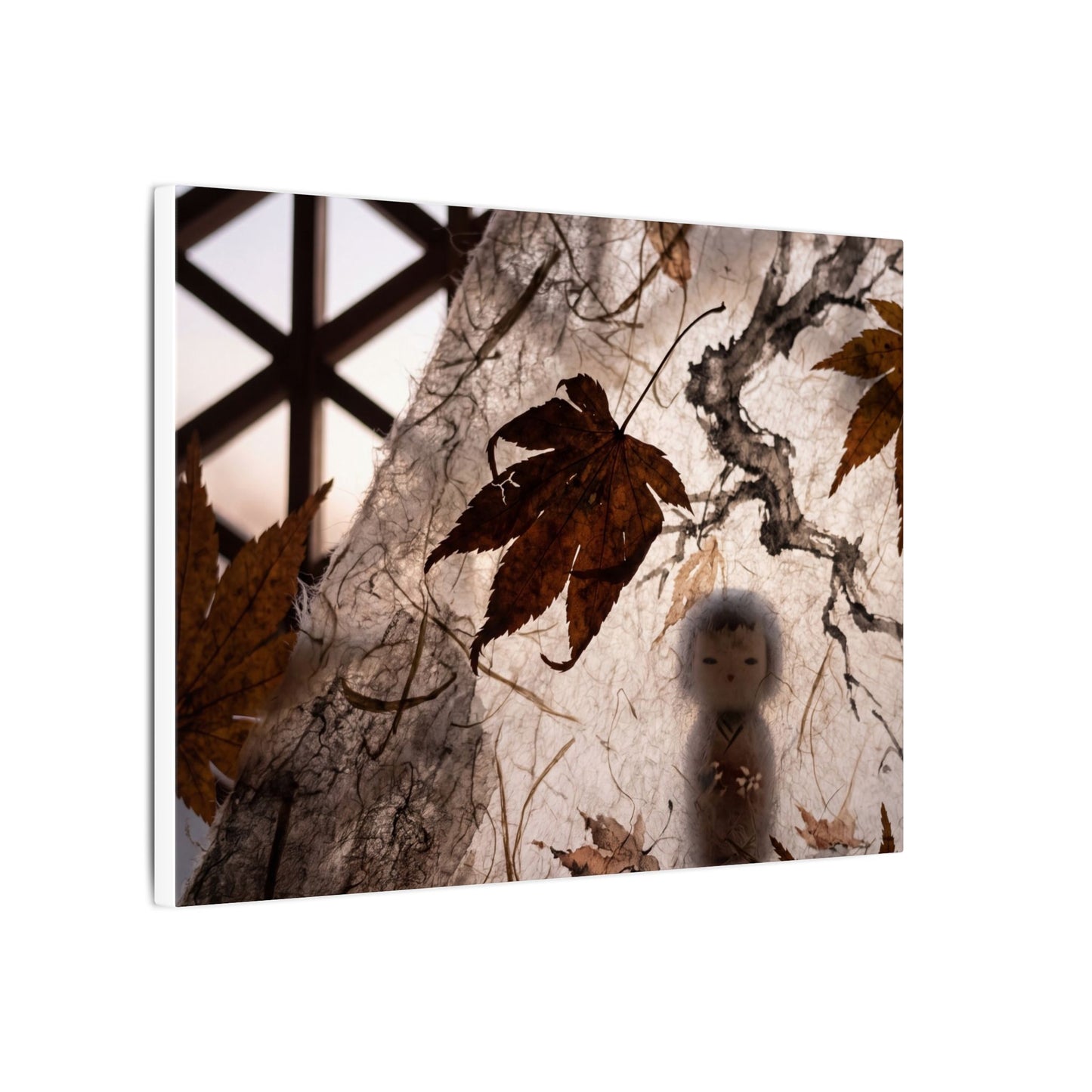 Shoji Screen Autumn Canvas Art | Dark Japandi Atmospheric Design