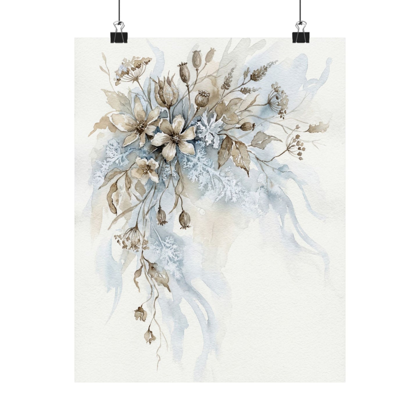 Japandi Dried Flowers in Moonlight | Watercolor Wall Art Print Art Print