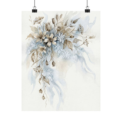 Japandi Dried Flowers in Moonlight | Watercolor Wall Art Print Art Print