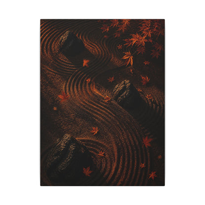 Dark Japandi Rock Garden in Golden Hour | Charcoal Ink Canvas Art