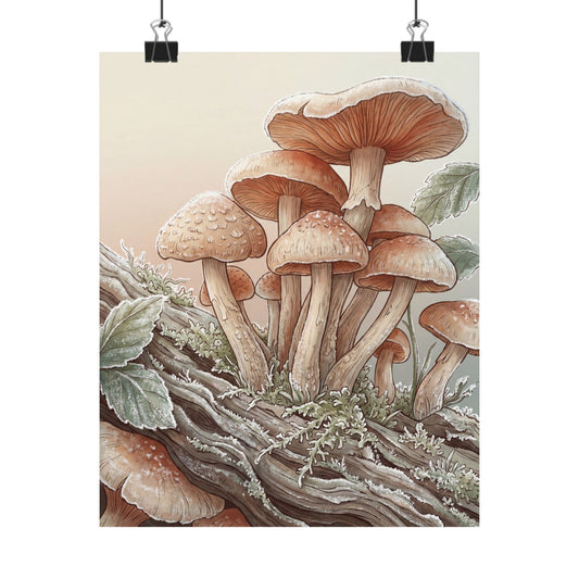 Dawn Wild Mushrooms Wall Art Print - Cottagecore Kanso Art Print