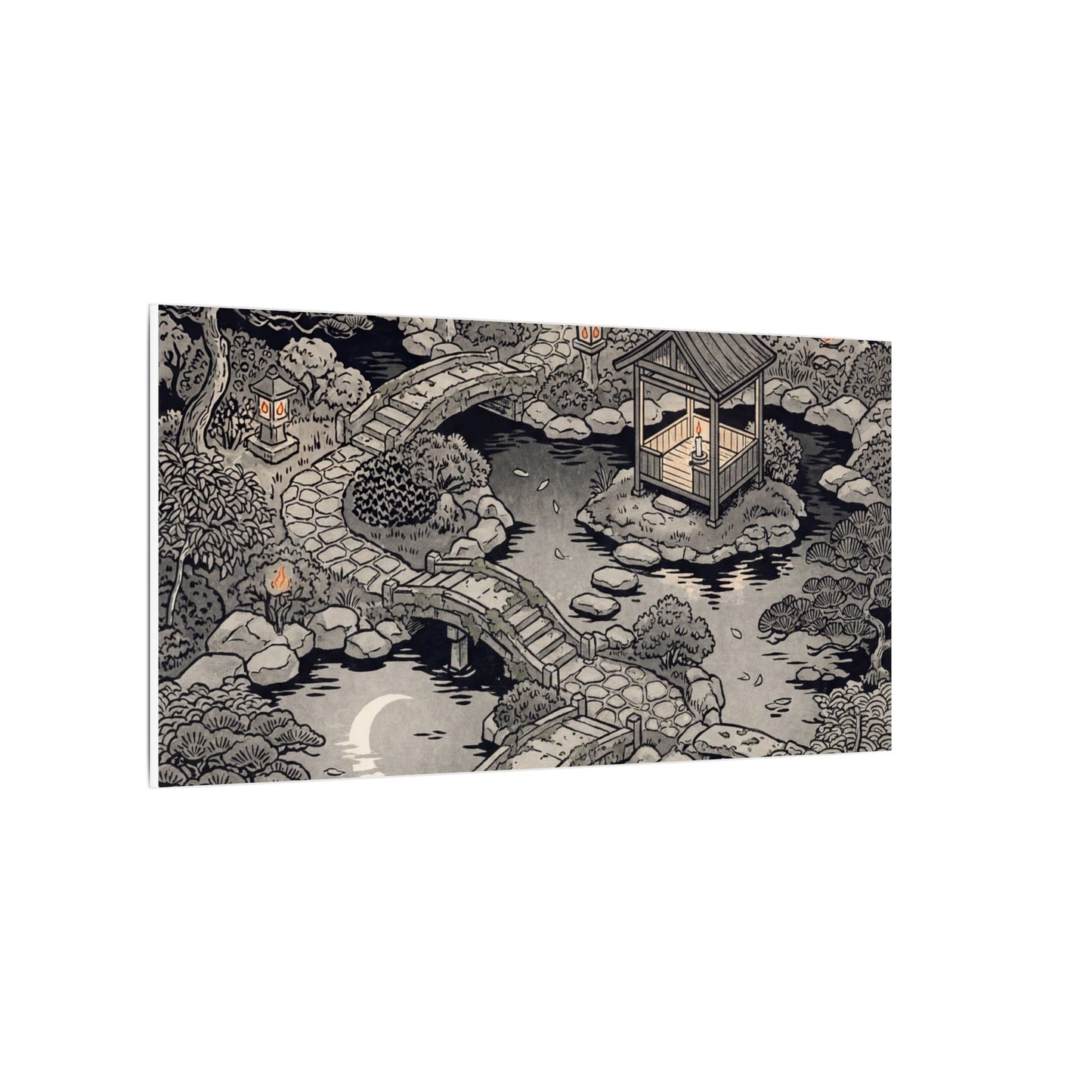 Moonlit Garden Ukiyo E Inspired Canvas Art | Serene Zen Art