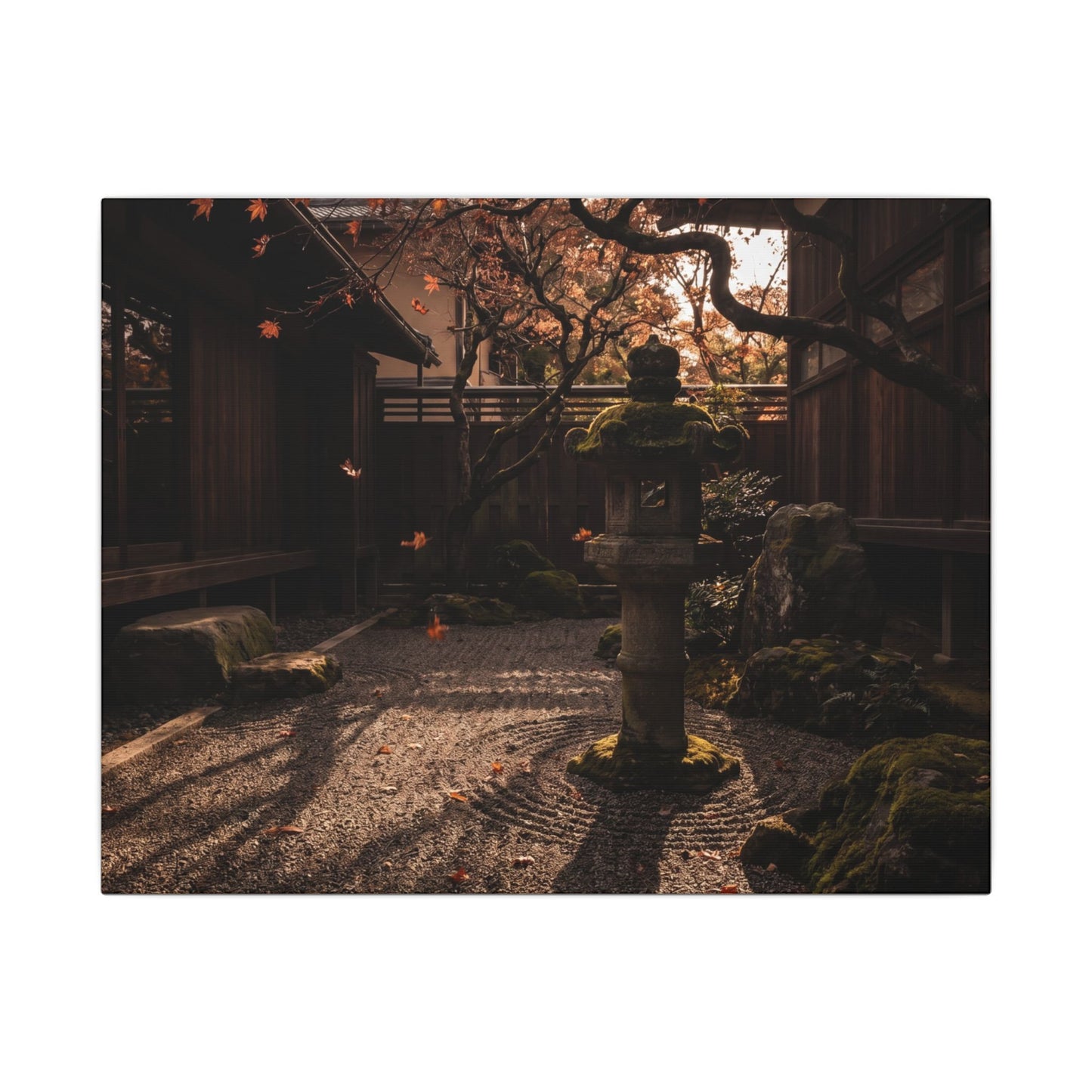 Seijaku Stone Lantern Canvas Art - Dark Japandi Shadow Zen