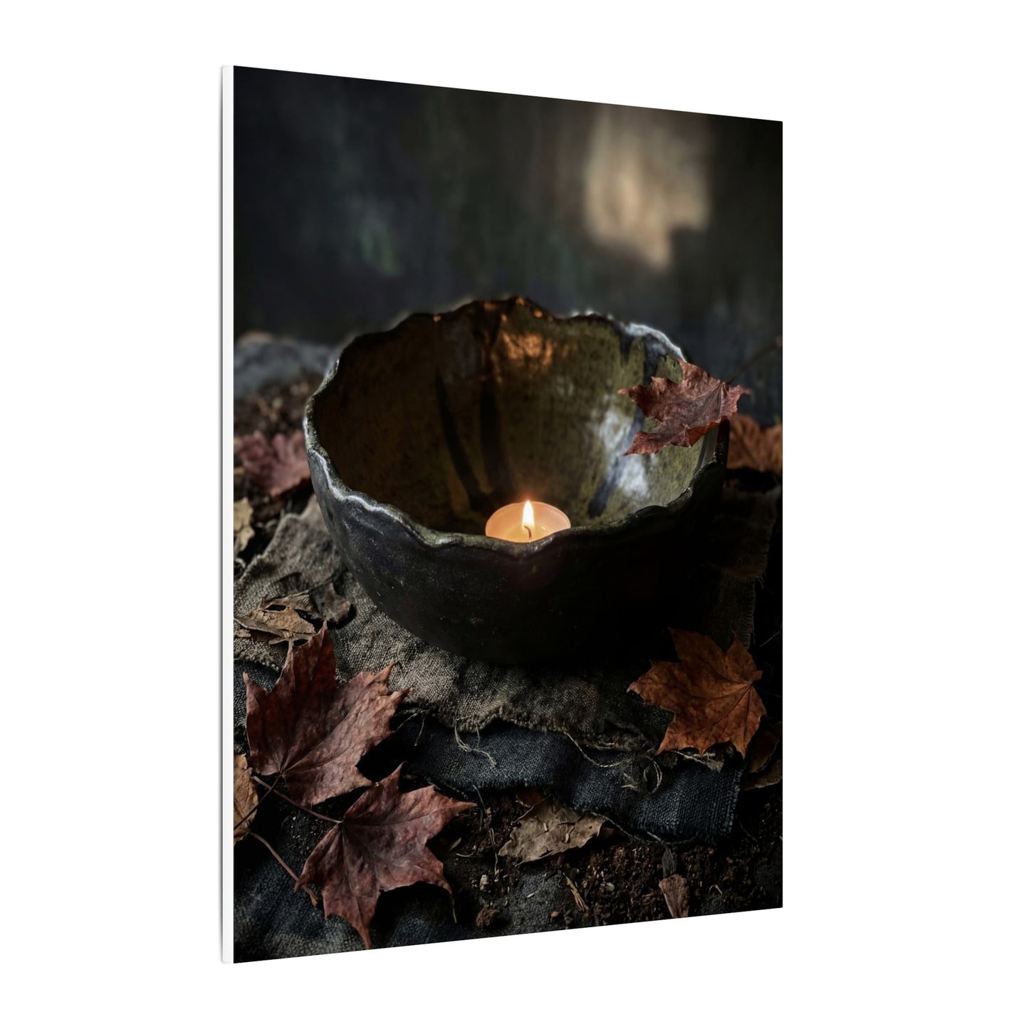 Candlelight Ceramic Bowl Canvas Art - Dark Japandi Kanso